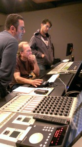 Paul Lipson, Jeff Vaughn, Keith Ukrisna checking the mix at Sonic Fuel 